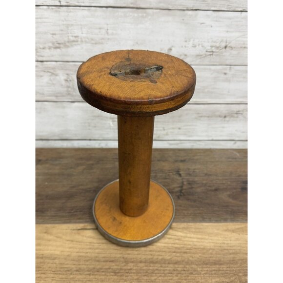Antique wood and metal textile Spool Large - Picture 4 of 5